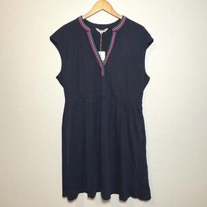 Boden Chloe NWT split V-neck embroidered navy mini dress size 14 US sleeveless
